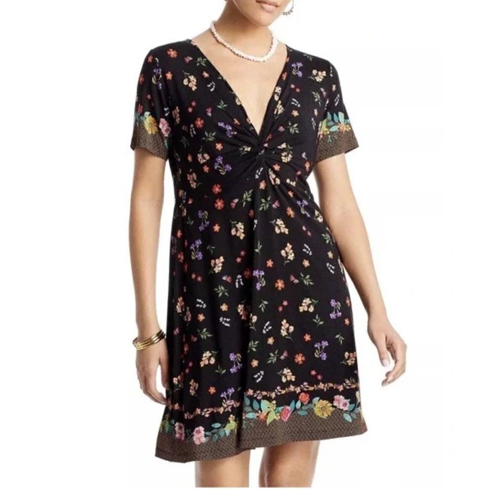 Johnny Was Dress  Black Jersey Knit Womens Size M Floral